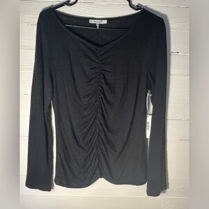 NWT Frame Linen black long sleeve shirt, ruched center. Womens size medium.